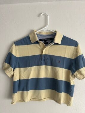 Tommy Hilfiger Blue and Pale Yellow Striped Polo Shirt